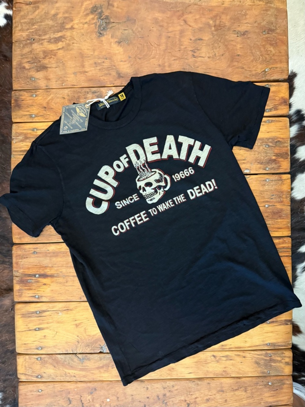 Johnson Motors “Cup of Death” vintage slub moto tee. NWT
